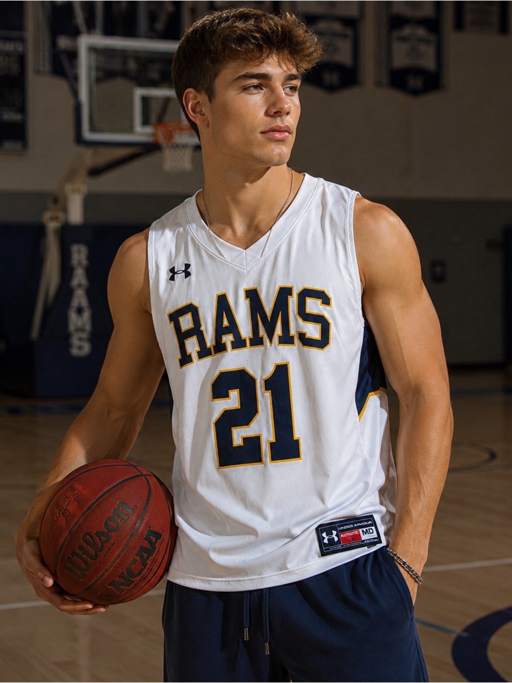 Under Armour Authentic Basketball Jersey Rams #21 White Sleeveless MD